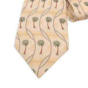 Tommy Bahama Silk Tie Men’s 59.25” Yellow Green Tropical Palm Trees Wide New